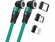 Realpower Magnetický kabel RealPower USB kabel, 1 m 2x magnetický, zelený s adaptéry