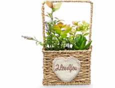 Ibergarden Umělé sukulenty v pleteném košíku LOVE, 12 x 21 cm