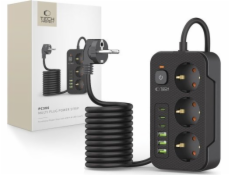 Tech-Protect Prodlužovací kabel TECH-PROTECT PC3X6, 3x6 zásuvek, 3x USB, 3x Type-C a 3x 6x 200 cm, černý