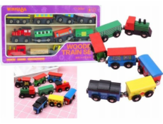 LeanToys Sada dřevěných vláčků, lokomotiv a magnetů 12 dílků