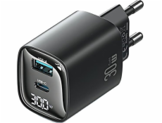 USAMS 30W GaN LED USB+USB-C CC229 Rychlonabíjecí Nabíječka do zásuvky Černá