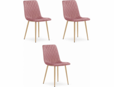 Leobert Židle TURIN - růžový samet / nohy v barvě dřeva x 3