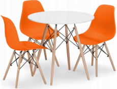 Leobert Sada bílý kulatý stůl TODI 80 + 3 oranžové židle OSAKA