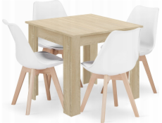 Leobert Sada čtvercového stolu 80x80 dub sonoma + 4 bílé židle MARK