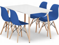 Leobert Sada obdélníkového stolu ADRIA 120x80 bílý + 4 židle OSAKA modrá