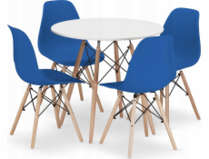 Leobert Sada kulatého stolu TODI 80 cm bílý + 4 modré židle OSAKA