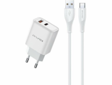 AWEI GaN PD81T 22,5W USB+USB-C nabíječka do zásuvky + USB/USB-C kabel