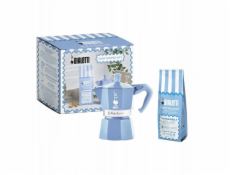 Bialetti Moka Express 3tz Sada kávovar + mandlová káva 250 g modrá