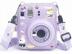 LoveInstant Pouzdro pro FujiFilm Fuji INSTAX Mini 12 + samolepky a kapsa na fotografie / roztomilý králík / fialové třpytky