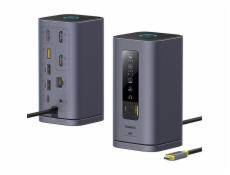 Dokovací stanice 11v1 Baseus Spacemate 100W 2xUSB-C, 4xUSB, 3xHDMI, 1xRJ45, 3,5mm jack šedá