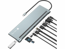 Techly Dokovací stanice pro notebooky USB-C na HDMI/DP/VGA/USB-A/RJ45/SD/USB-C PD