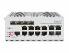 DIGITUS 8+4 port Gigabit Ethernet síť PoE switch, industrial, L2 managed, 4 SFP uplink