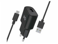 Xqisit wall charger + USB-A to USB-C kabel 1m - Black