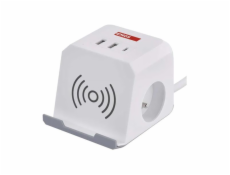 EMOS Prodlužovací kabel - kostka 2 m / 2 zásuvky / bílý / 2×USB-A + 1×USB-C+Qi / 1,5 mm2