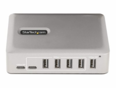 StarTech.com 7-Port USB-C Hub, 5x USB-A + 2x USB-C, Self-Powered w/ 65W Power Supply, USB 3.1 10Gbps Hub w/ BC1.2 Charging, Desktop/Laptop USB Hub with 3ft Locking USB-IF Certified Cable - USB Expansi