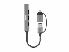 PORT CONNECT USB HUB, 1x USB 3.0 + 3x USB 2.0, USB-A/USB-C vstup, stříbrná