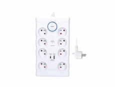 Přepěťová ochrana Solight, 8zás. USB A+C, 2m, bílá, 370J  PO80