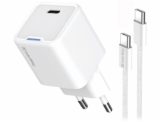 COLORWAY 1x USB-C/ síťová nabíječka/ GaN/ PD/ PPS/ 30W/ Včetně 100cm kabelu/ Bílá