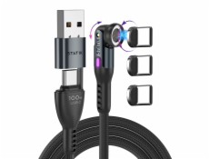 STATIK 360Pro braided rotating 3 magn. tips USB-C Cable Black 2m