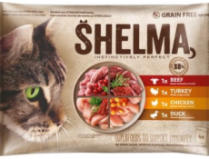 SHELMA Rich in chicken, turkey, beef and duck - mokré krmivo pro kočky - 4x85g
