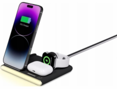 Jabees PowerGlow 4v1 QI nabíječka pro telefon Smartwatch Sluchátka LED lampa / černá