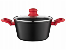 Florina Hrnec Mars 20 cm, objem 2,2 l, s víkem, nezávislý (černý, s nepřilnavým povrchem, červená rukojeť)