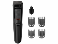 Philips MULTIGROOM Series 3000 MG3711/15, Čierna, Obdĺžnikový, Fúzy, Uši, Obočie, Nos, Nerezová oceľ, Batéria, 60 min