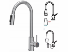 Steiner CINDY SteelQ třícestná ocelová kuchyňská baterie s výsuvným výtokem a sprchou, ocel