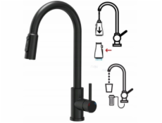Steiner CINDY SteelQ kuchyňská třícestná ocelová baterie s výsuvným výtokem a sprchou, čistý uhlík