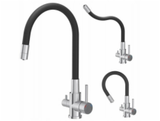 Steiner AGNES SteelQ třícestná ocelová kuchyňská baterie s flexibilním výtokem, ocel