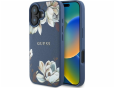 Guess Pouzdro MagSafe s potiskem květinového vzoru pro iPhone 16 modré Guess Pouzdro MagSafe s potiskem květinového vzoru pro iPhone 16 modré