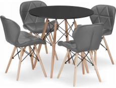 Leobert Sada kulatého stolu TODI 80 černá + 4 šedé židle LAGO