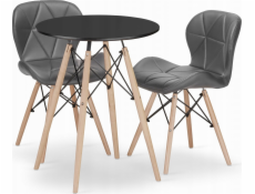 Leobert Sada kulatého stolu TODI 60 v černé barvě + 2 šedé židle LAGO