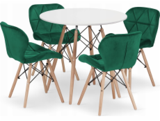Leobert Sada kulatého stolu TODI 80 bílá + 4 zelené židle LAGO