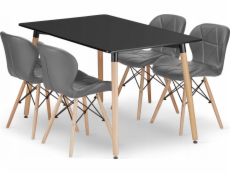 Leobert Sada obdélníkového stolu ADRIA 120x80 černý + 4 židle LAGO šedé