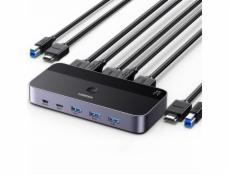 Ugreen KVM přepínač CM664 přepínač 3xUSB-A, 2xUSB-B, 2xUSB-C, 3xHDMI, micro USB černý