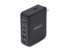 StarTech.com 140W USB-C Wall Charger, USB-C/USB-A, PD GaN Power Adapter - Síťový adaptér - technologie GaN - 140 Watt - 5 A - napájení Power Delivery 3.1 - 4 výstupní konektory (USB, 3 x USB-C) - čern