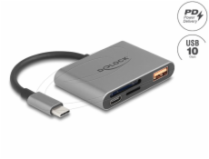 Delock Čtečka karet USB-C pro paměťové karty SD a Micro SD + port USB 10 Gb/s typu A a USB typu C PD 2.0 85 W