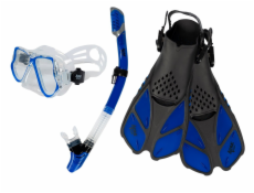 Šnorchlovací set 3 v 1, MODRÝ/TRANSPARENTNÍ, L/XL ploutve 42-47, maska, šnorchl