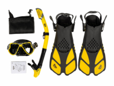 Šnorchlovací set 3 v 1, ŽLUTÝ, L/XL, ploutve 42-47, maska, šnorchl