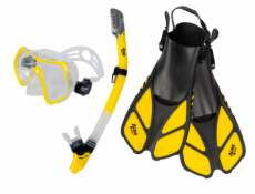 Šnorchlovací set 3 v 1, ŹLUTÝ, L/XL, ploutve 42-47, šnorchl, maska