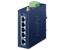 Planet IGS-500T-E, 5x 1000Base-T, DIN, IP40, rozšířený teplotní rozsah -40~75°C, ESD+EFT do 6kV, triple 12~55VDC, 250m