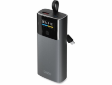 SBS Mobile Powerbanka SBS 10000mAh PD 20W s LCD displejem a vestavěným kabelem USB-C - šedá