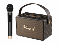 Reproduktor Kisonli G100, Karaoke, Bluetooth, USB, SD, AUX – hnědá Reproduktor Kisonli G100 s Bluetooth, USB, SD a AUX připojením zaujme svým výrazným zvukem. Kompaktní řešení pro přehrávání hudby do