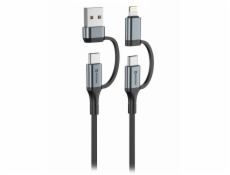 Swissten textilní datový kabel 4in1, 3A, 1,5m černý