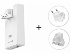 Swissten cestovní adaptér GaN USB-C + USB-A 65w výměnné vidlice (US, EU, UK) bílý