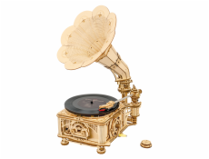RoboTime 3D dřevěné mechanické puzzle Gramofon (ruční pohon)