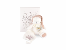 Doudou Dárková sada Plyšový medvídek s úchytem na dudlík a dečkou růžový 20 cm