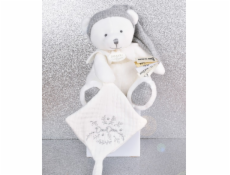 Doudou Dárková sada Plyšový medvídek s úchytem na dudlík a dečkou šedý 20 cm