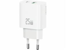 USAMS 25W nabíječka do zásuvky 1x USB-A 1x USB-A rychlé nabíjení Bílá
